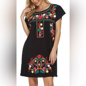 YZXDORWJ Black Floral Embroidered Mexican Puebla Pullover Dress Size 3XL